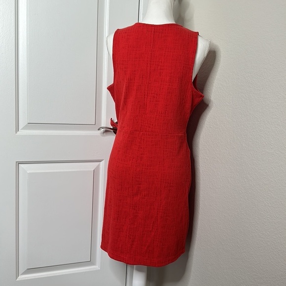 Madewell Texture & Thread Crosshatch Side-Tie Red Dress Size M Faux Wrap V Neck - Picture 4 of 9
